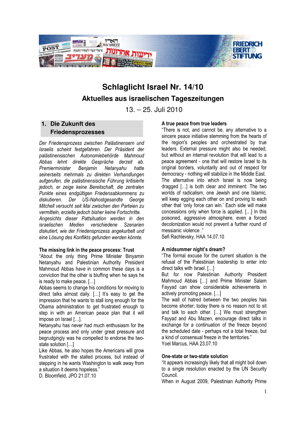 Schlaglicht Israel Nr. 14/10 Aktuelles Aus Israelischen Tageszeitungen 13