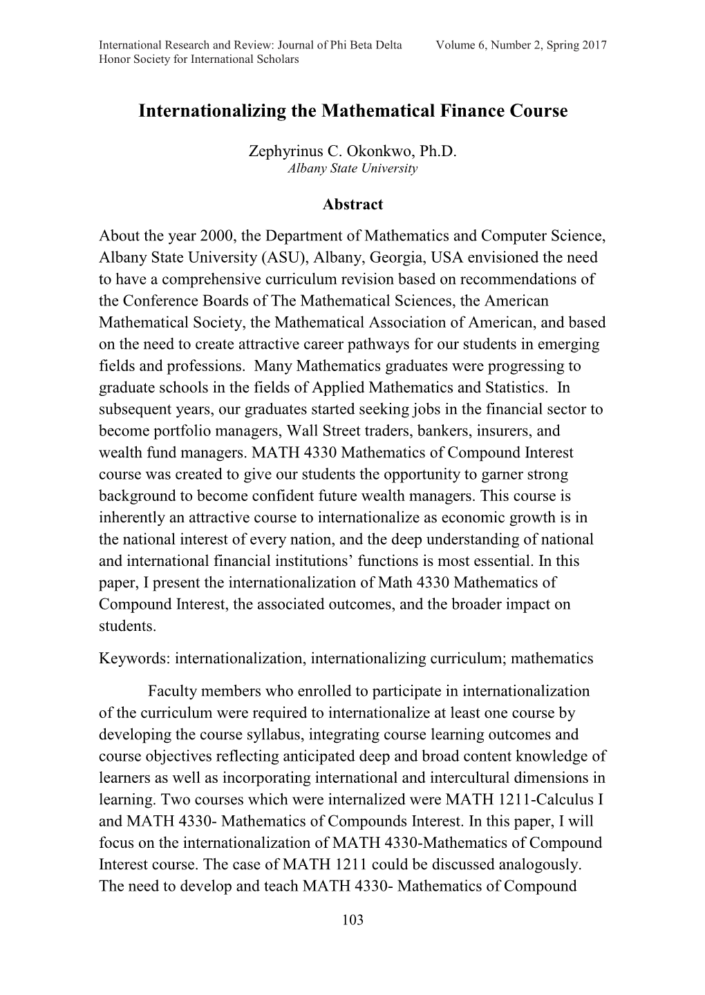 Internationalizing the Mathematical Finance Course