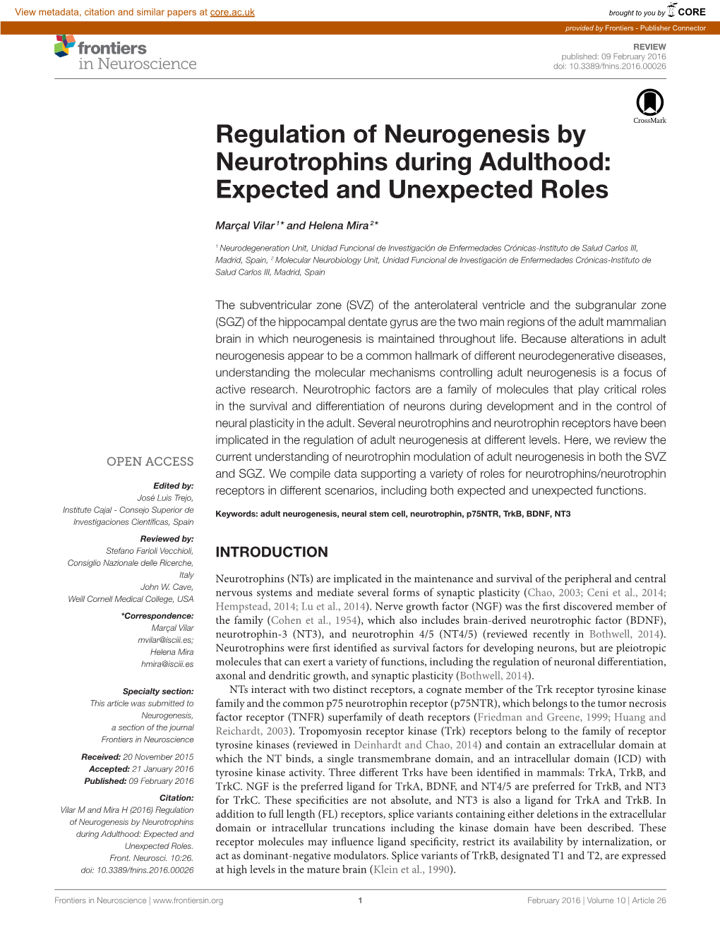 Regulation of Neurogenesis by Neurotrophins During Adulthood: Expected and Unexpected Roles