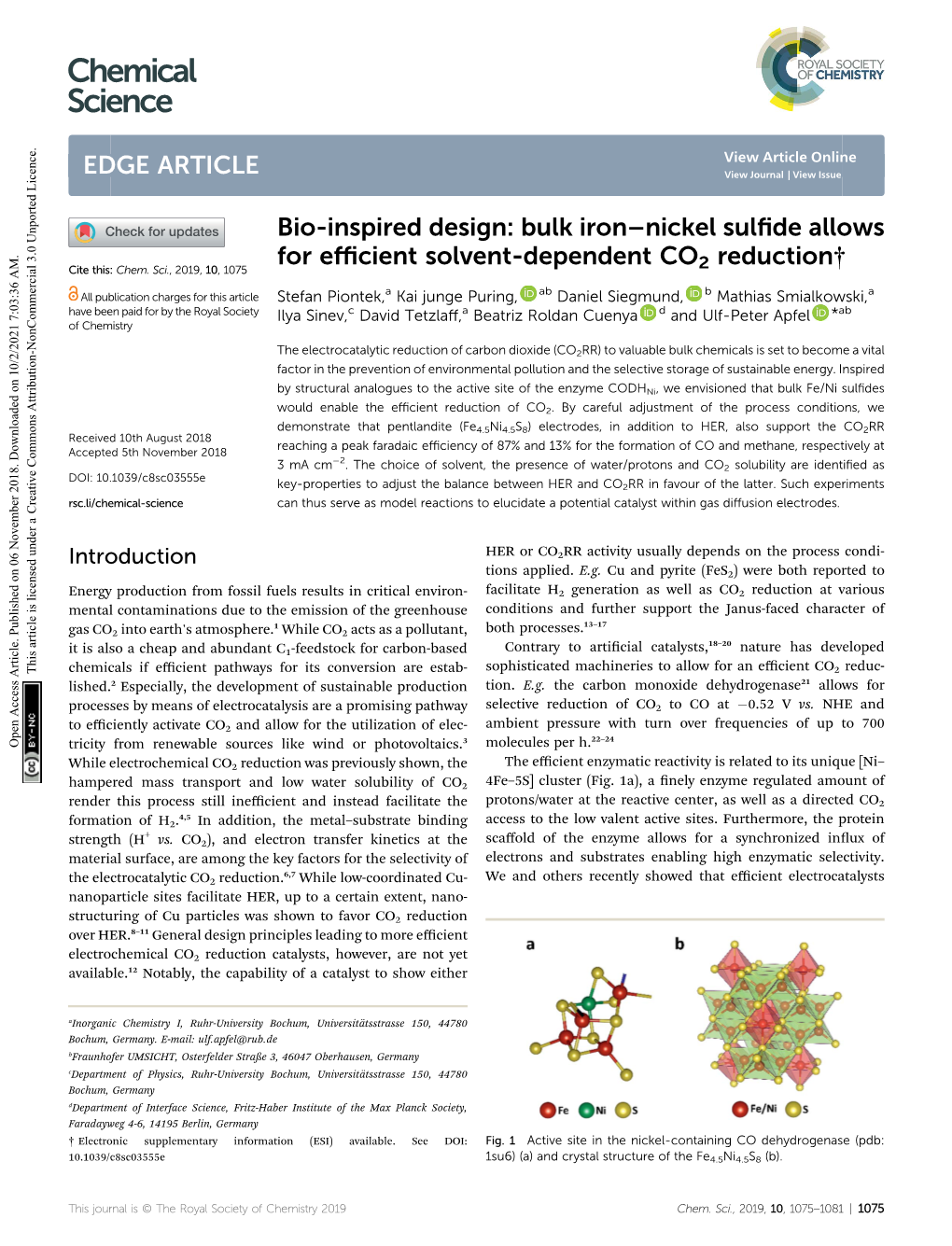 Bio-Inspired Design: Bulk Iron–Nickel Sulfide Allows for Efficient Solvent-Dependent CO2 Reduction