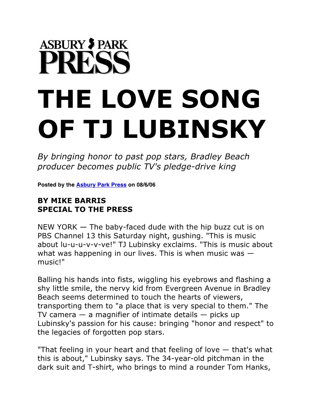 The Love Song of Tj Lubinsky