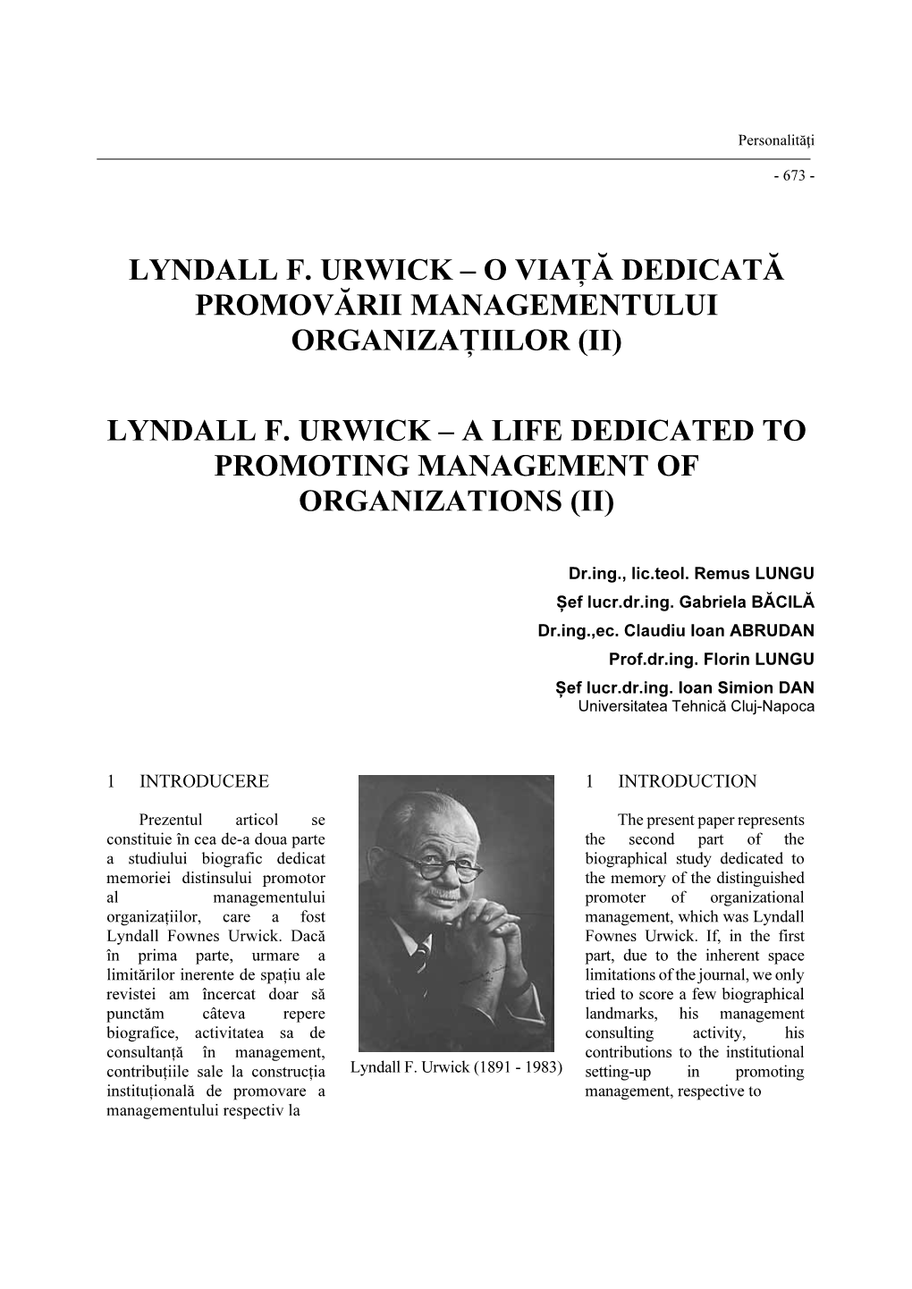 Lyndall F. Urwick – O Viață Dedicată Promovării Managementului Organizațiilor (Ii)