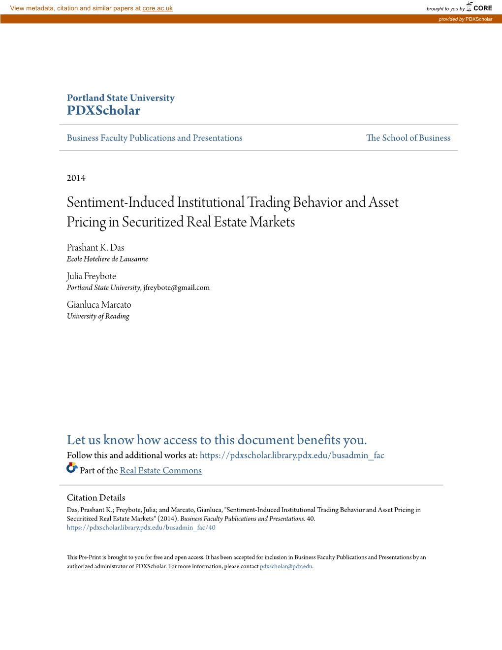 Sentiment-Induced Institutional Trading Behavior and Asset Pricing in Securitized Real Estate Markets