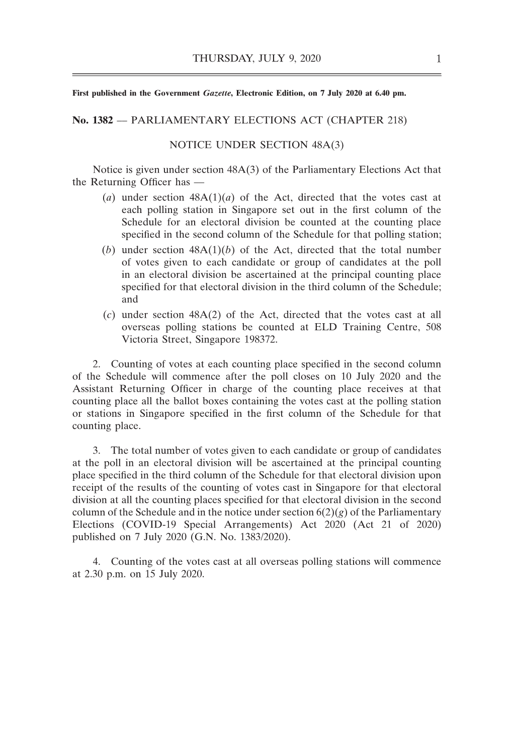 GAZETTE Parliamentary Elections