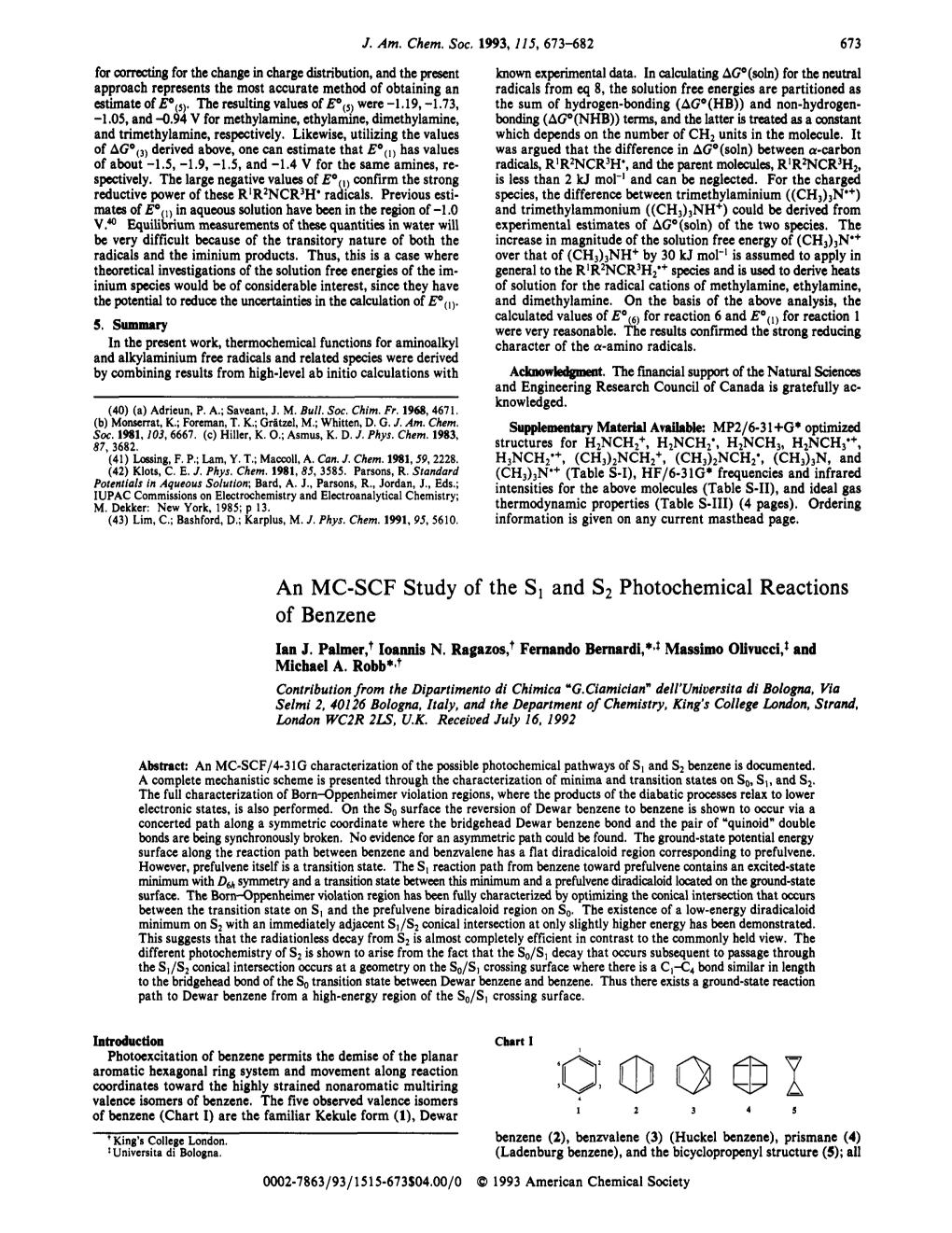 MCSCF Study of S1 and S2 Photochemical Reactions of Benzene