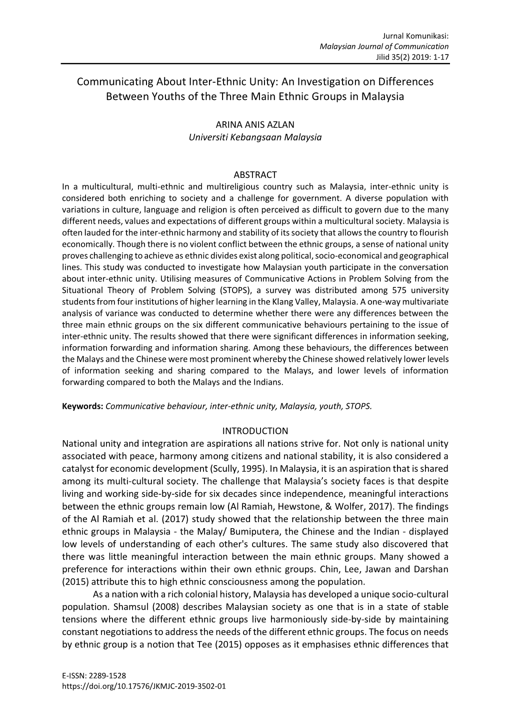 Communicating About Inter-Ethnic Unity: an Investigation on Differences Between Youths of the Three Main Ethnic Groups in Malaysia