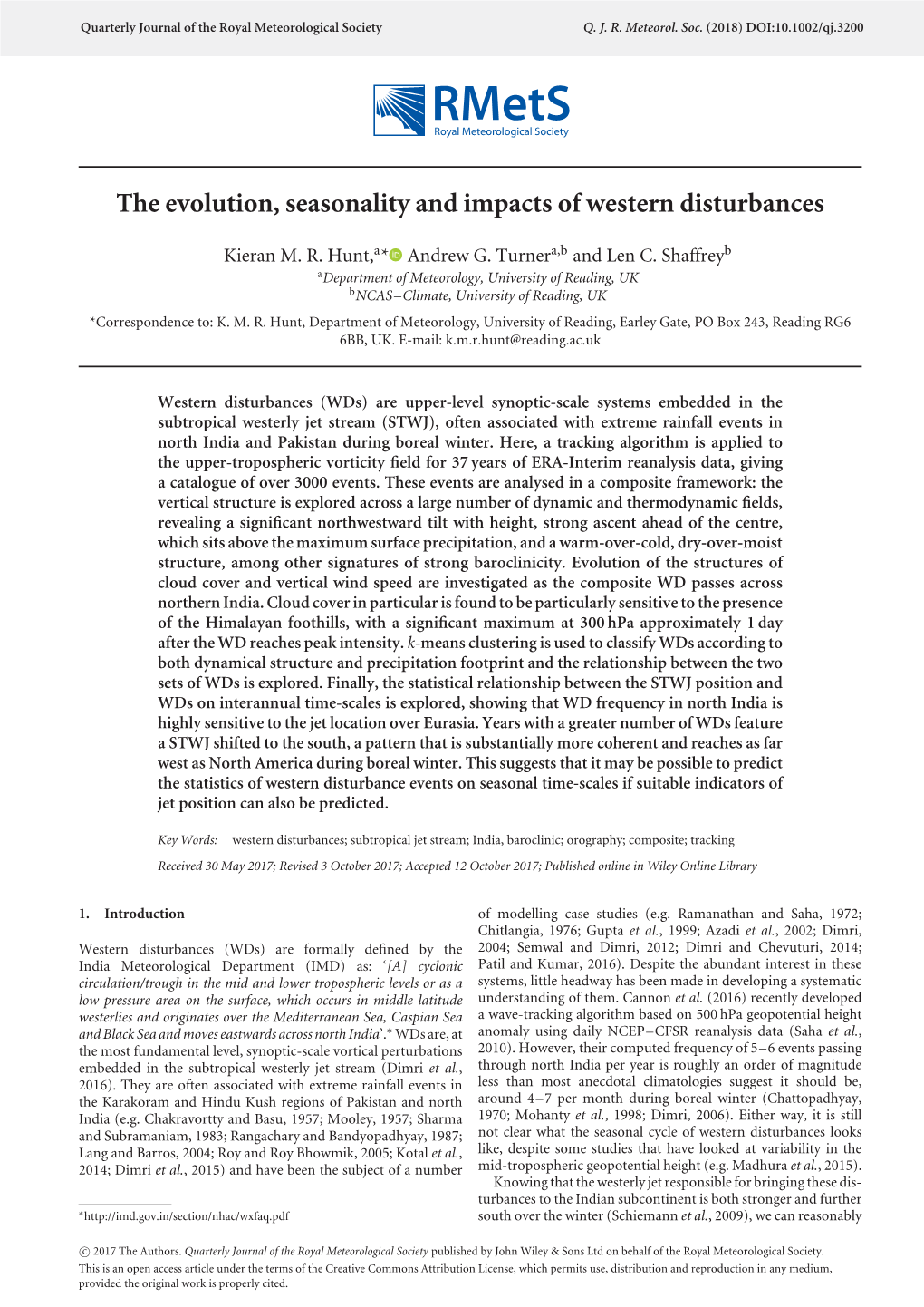 On Western Disturbances and Mentioned Wds by Speciﬁc Date