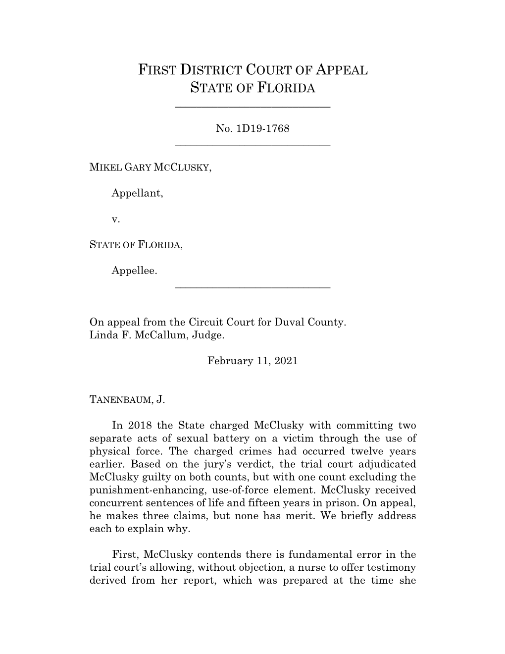 First District Court of Appeal State of Florida ______