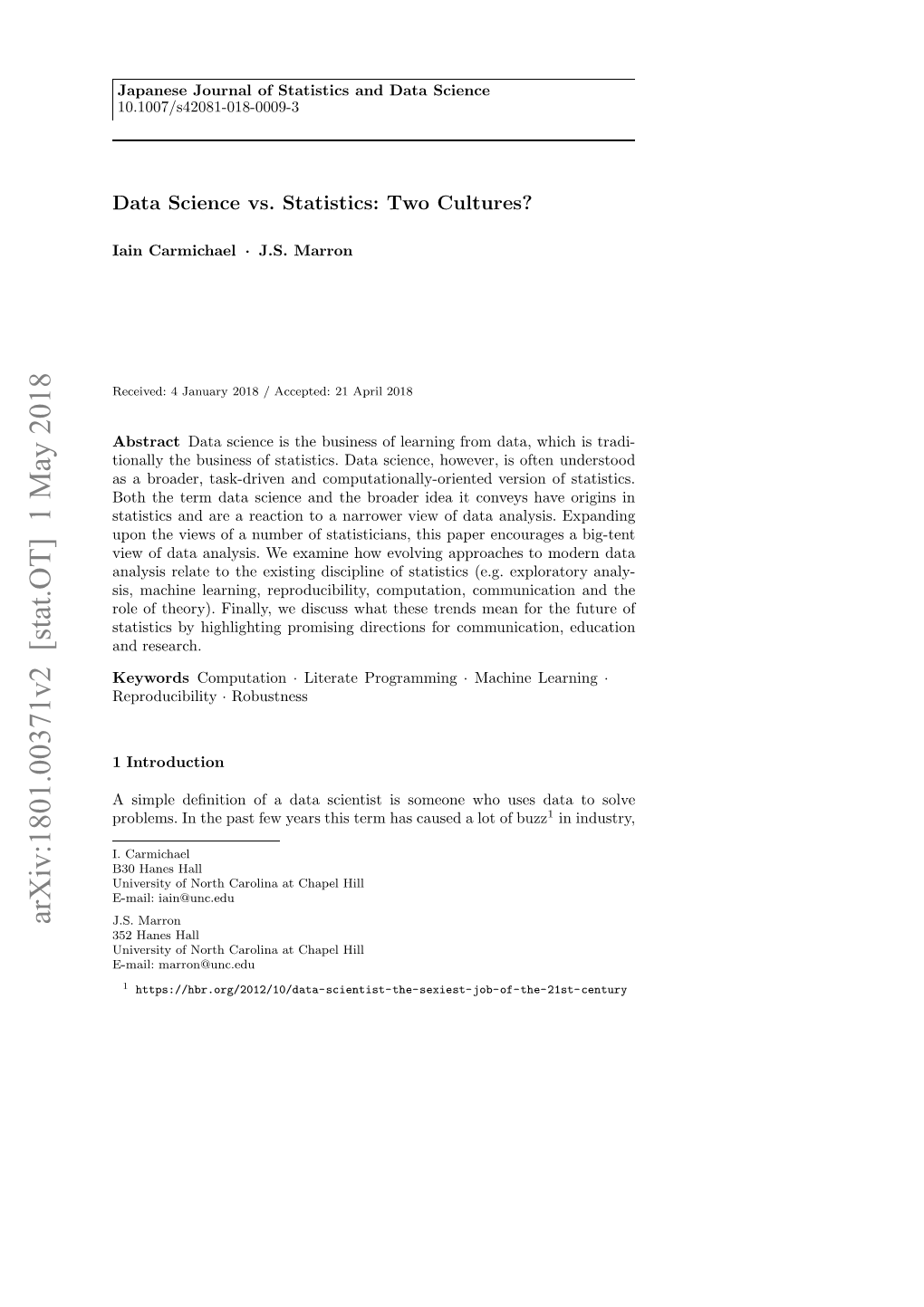 Arxiv:1801.00371V2 [Stat.OT] 1 May 2018 Keywords the Edu for Communication, Mean for Trends Directions Research