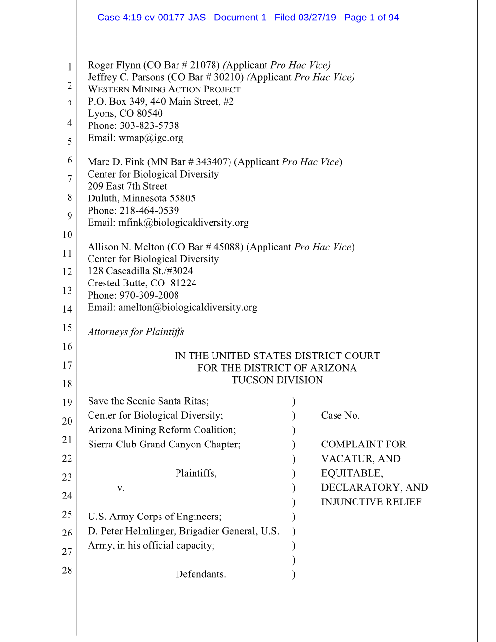 Rosemont Copper Mine Complaint