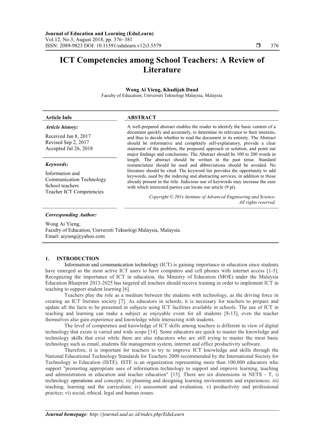 ICT Competencies Among School Teachers: a Review of Literature