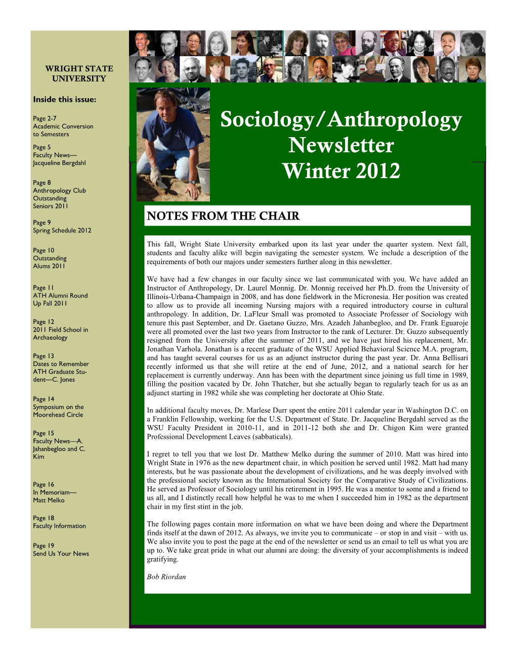 Sociology/Anthropology Newsletter Winter 2012