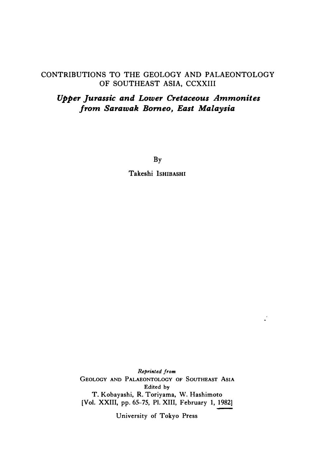 Upper ]Urassic and Lower Cretaceous Ammonites from Sarawak Borneo, East Malaysia