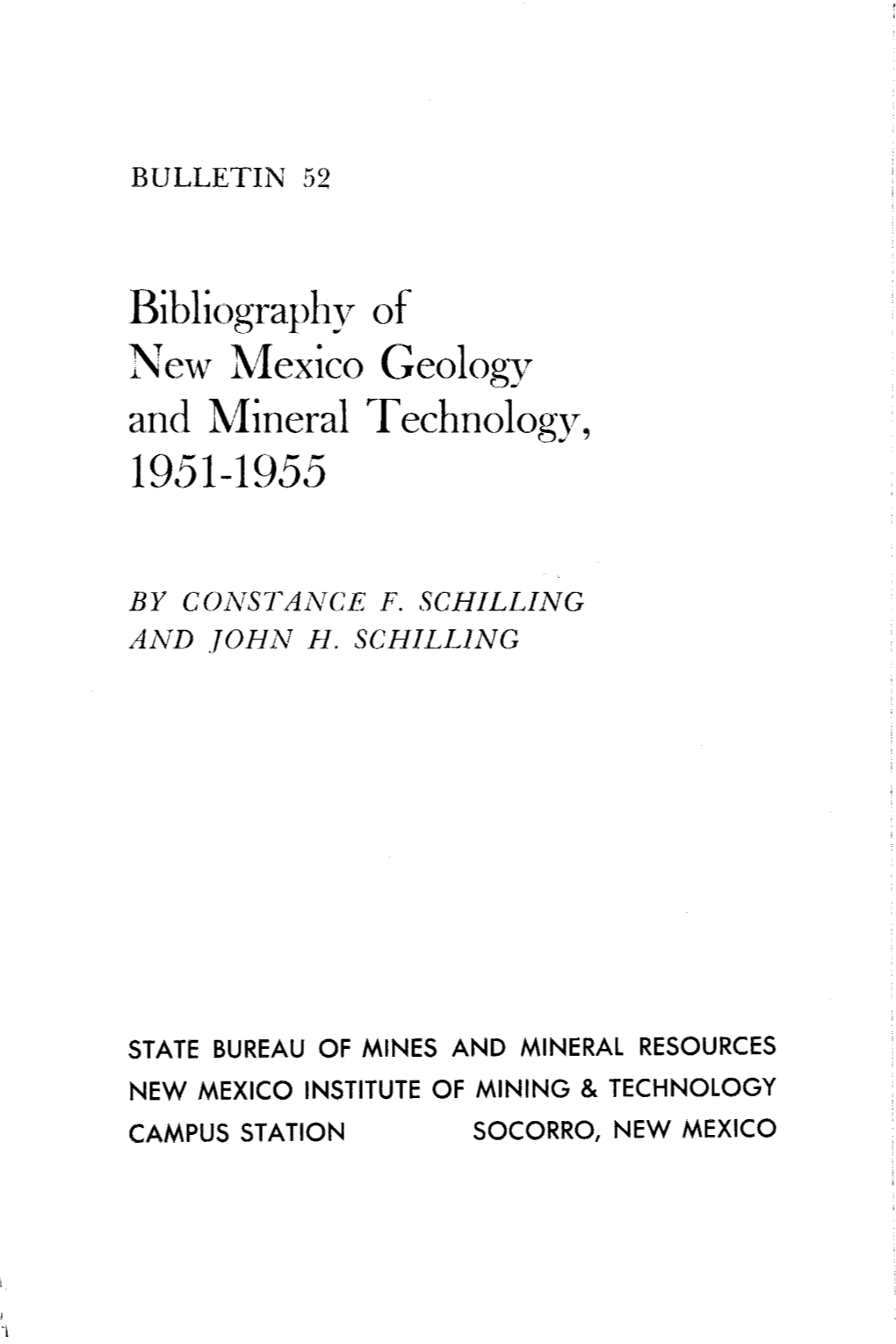 Bibliography of New Mexico Geology and Mineral Technology, 1951-1955