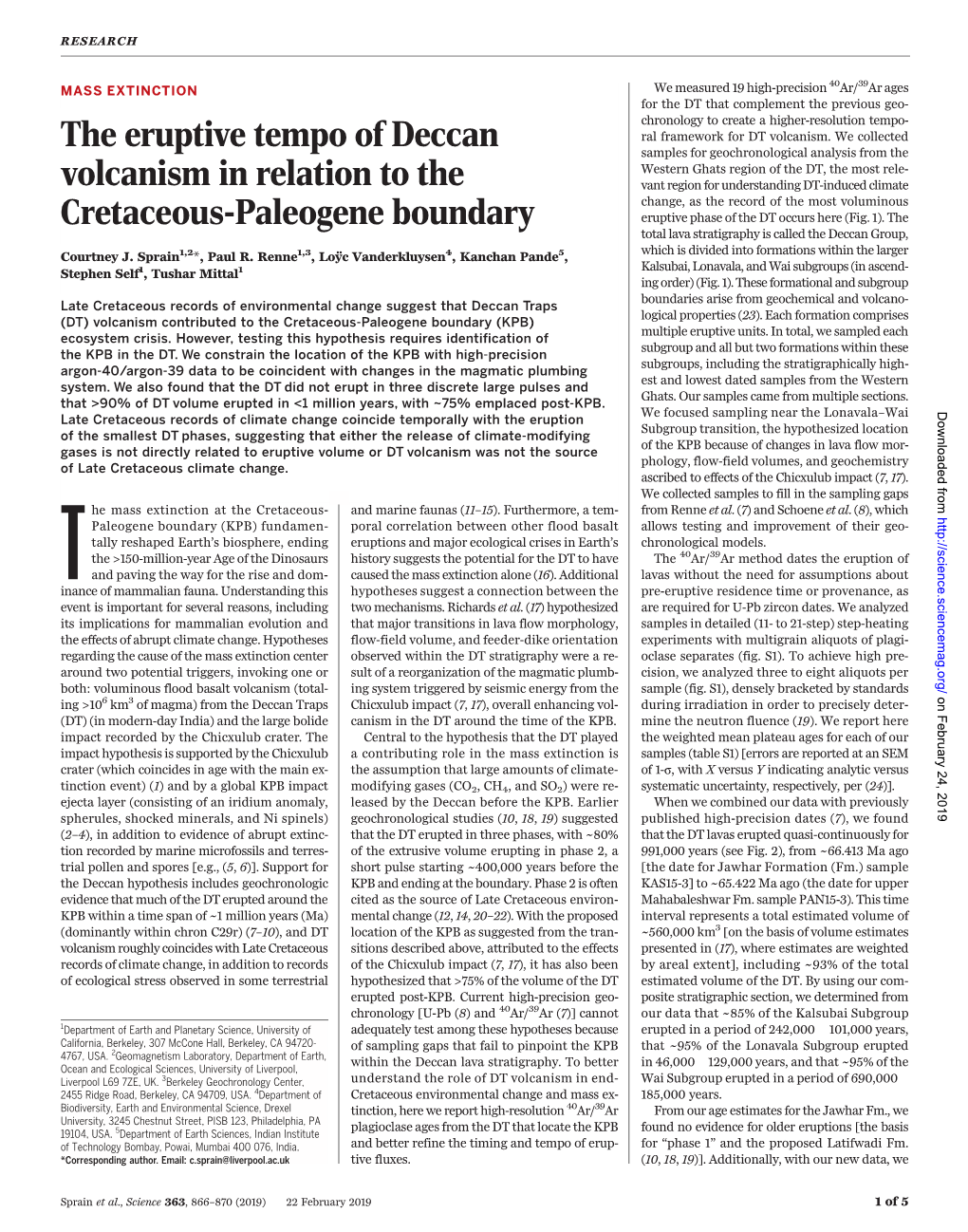 The Eruptive Tempo of Deccan Volcanism in Relation to The