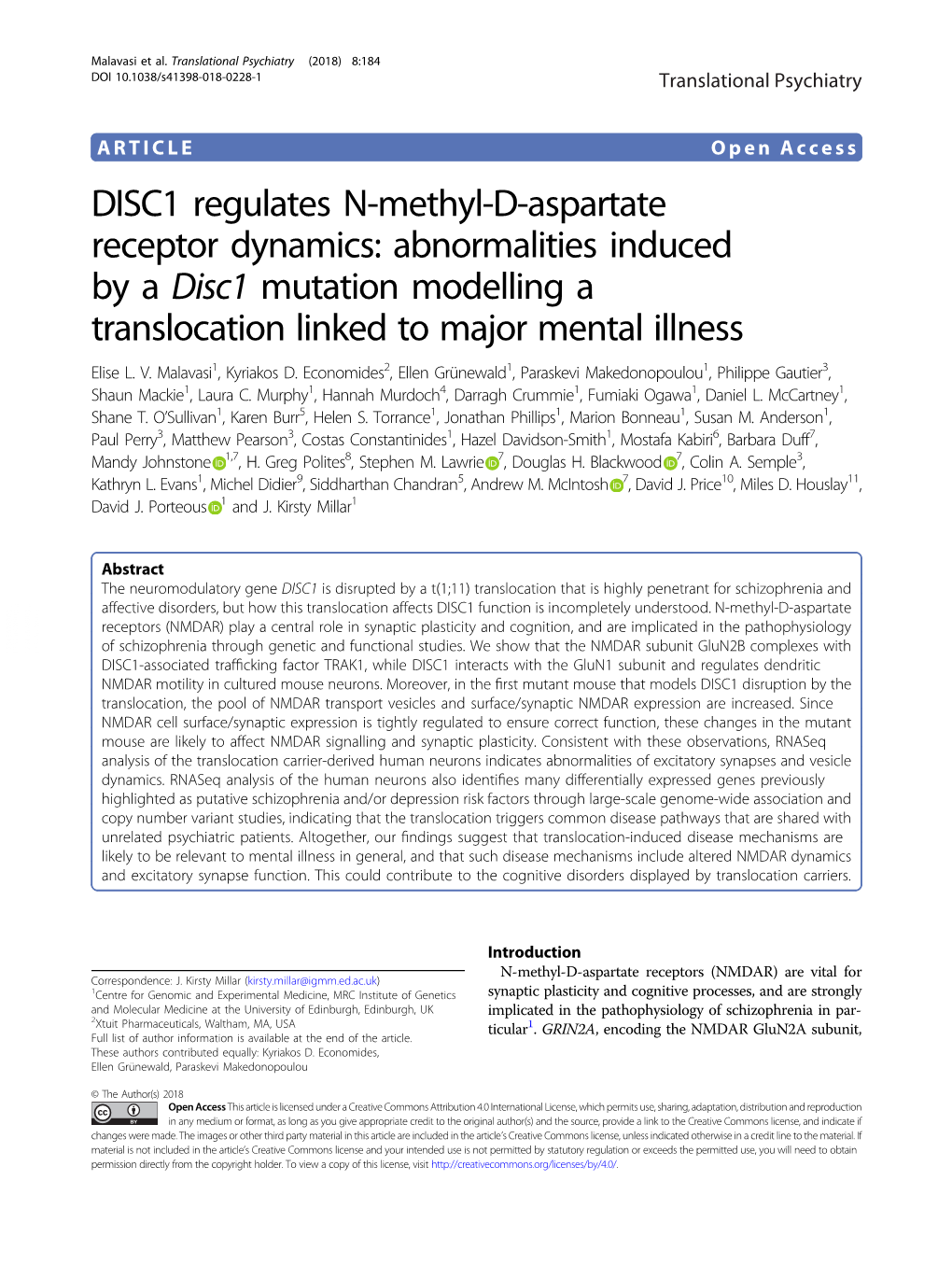 Abnormalities Induced by a Disc1 Mutation Modelling a Translocation Linked to Major Mental Illness Elise L