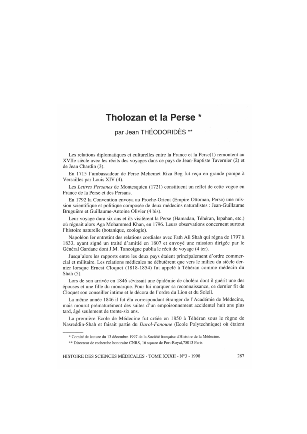 Tholozan Et La Perse *