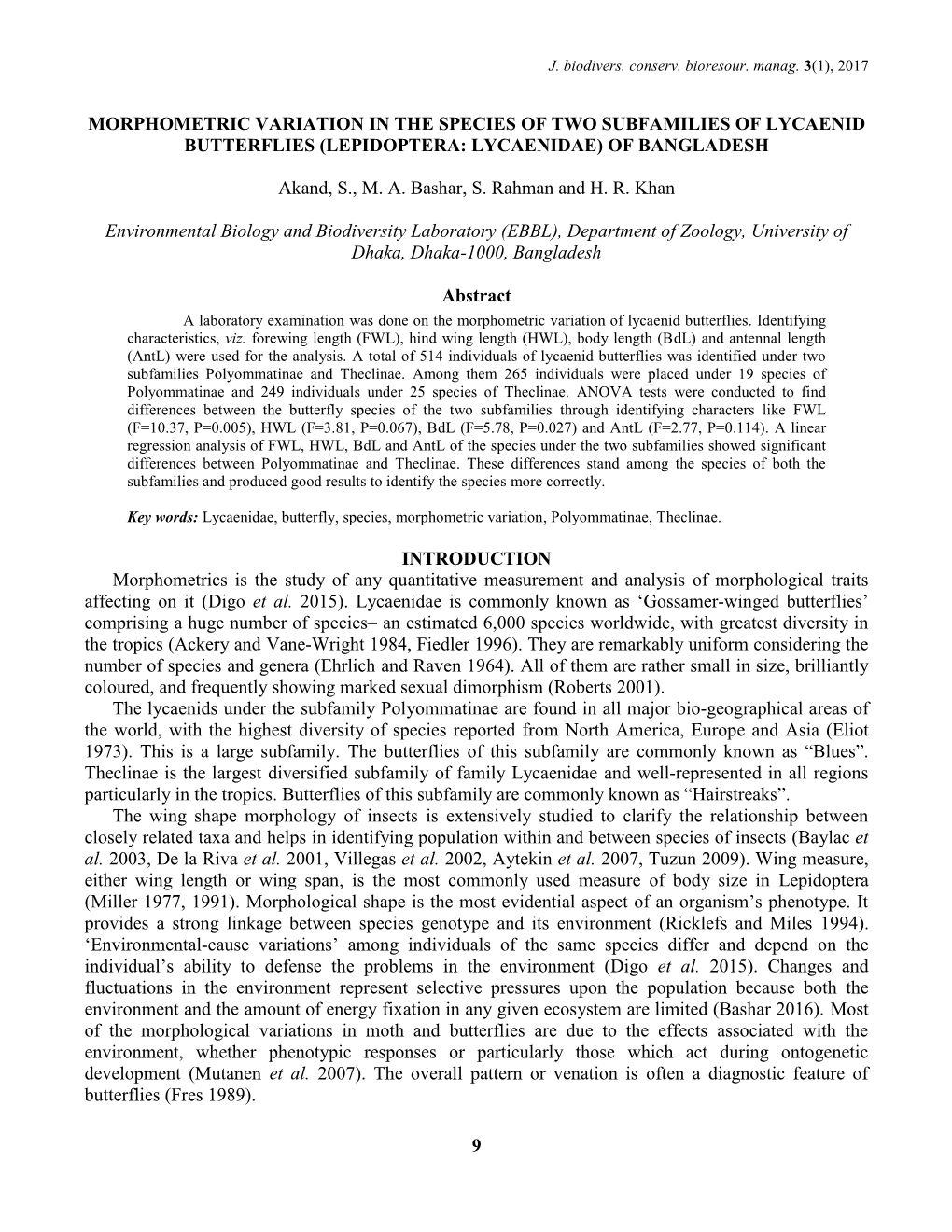 9 Morphometric Variation in the Species of Two