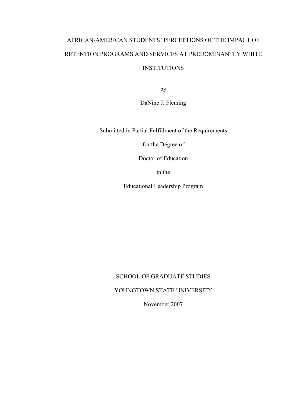 African-American Students' Perceptions of the Impact Of