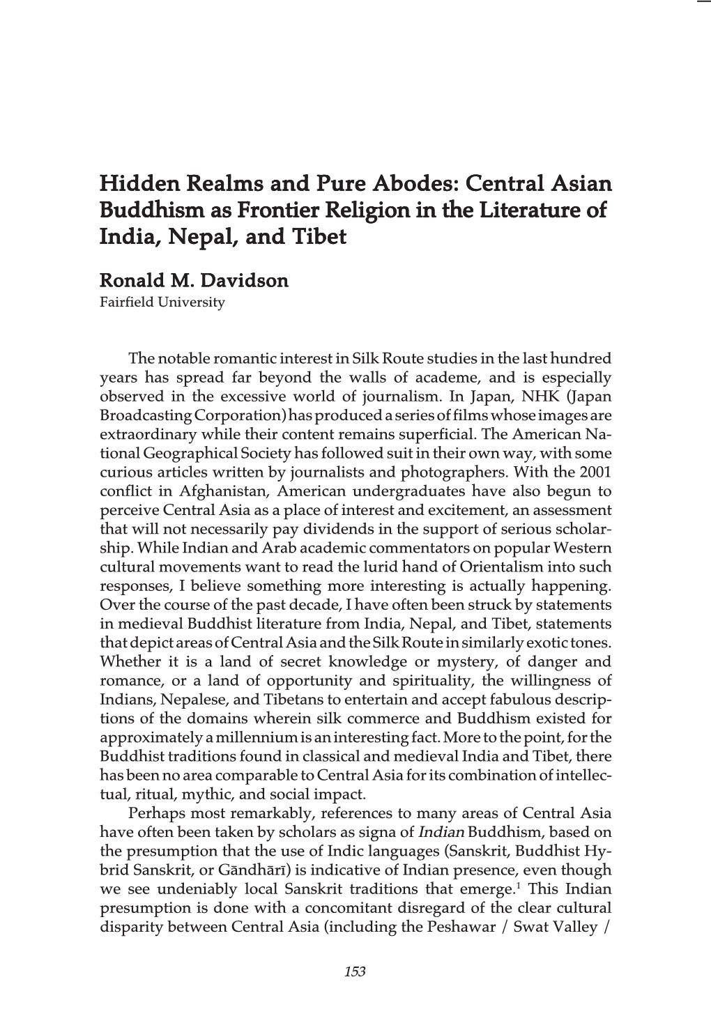 Hidden Realms and Pure Abodes: Central Asian Buddhism As Frontier Religion in the Literature of India, Nepal, and Tibet