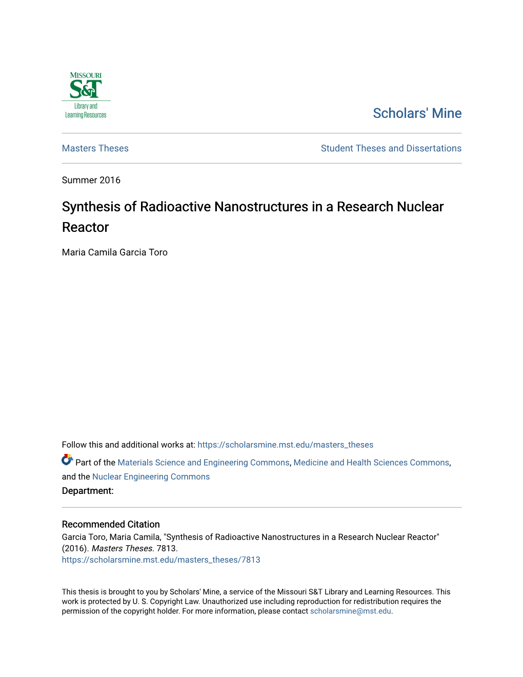 Synthesis of Radioactive Nanostructures in a Research Nuclear Reactor