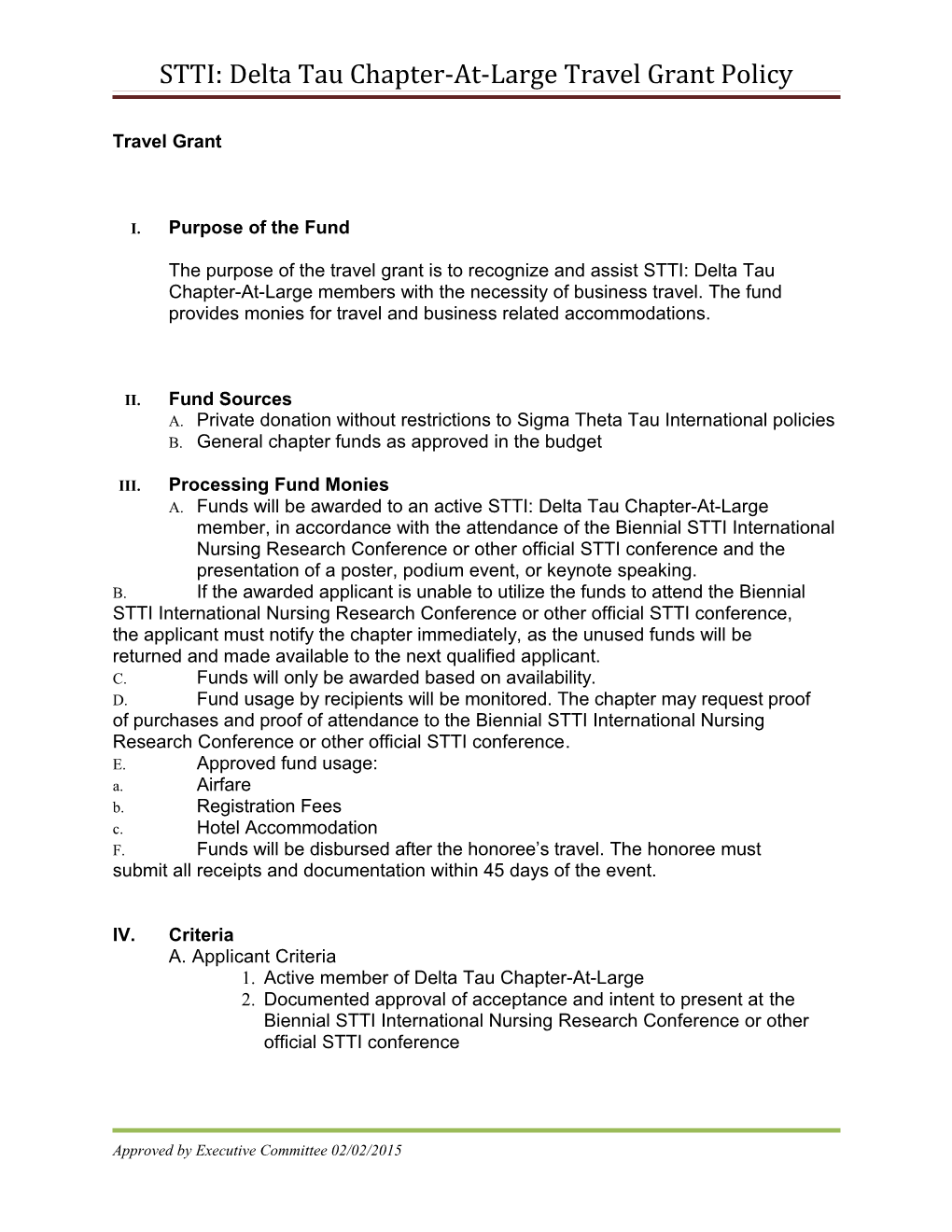 STTI: Delta Tau Chapter-At-Large Travel Grant Policy