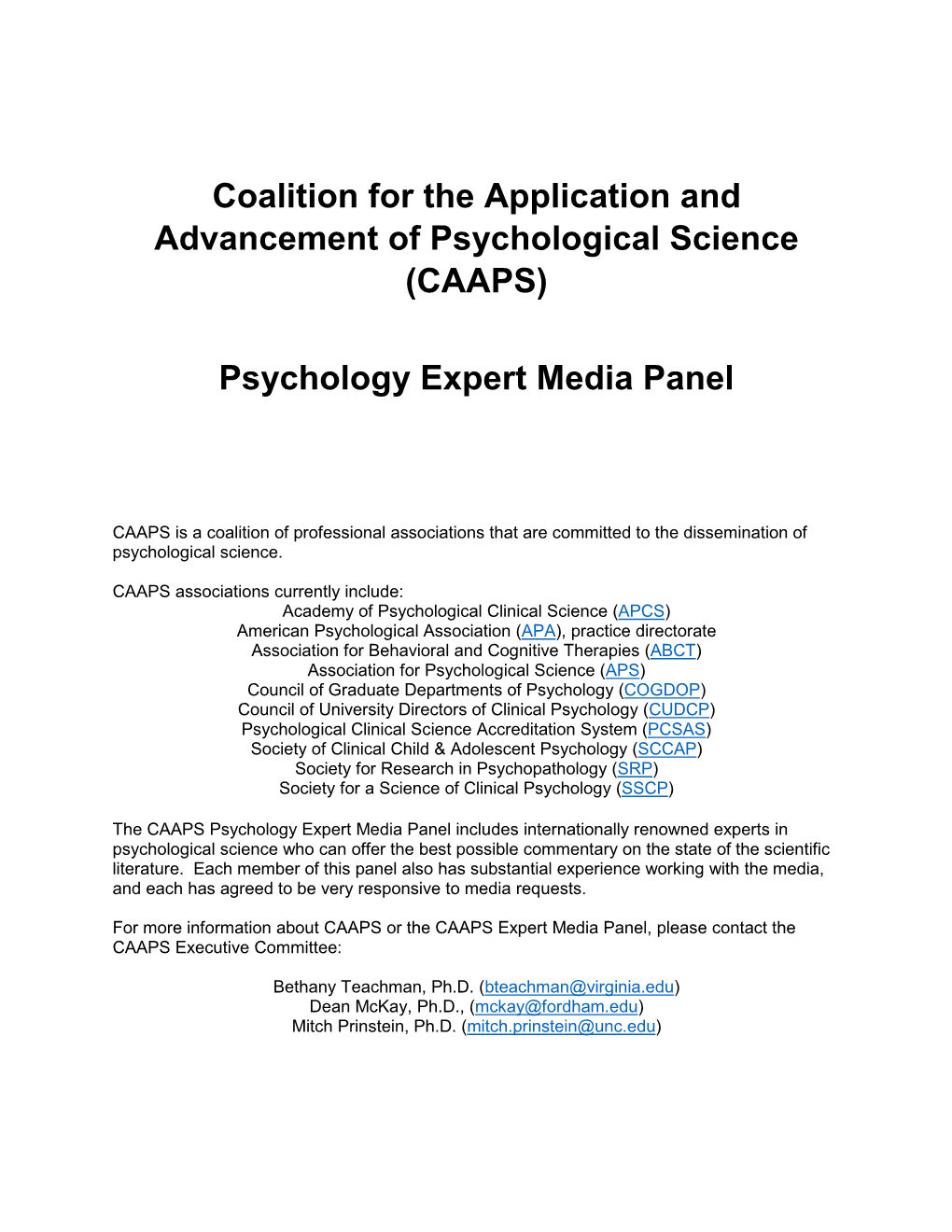 (CAAPS) Psychology Expert Media Panel