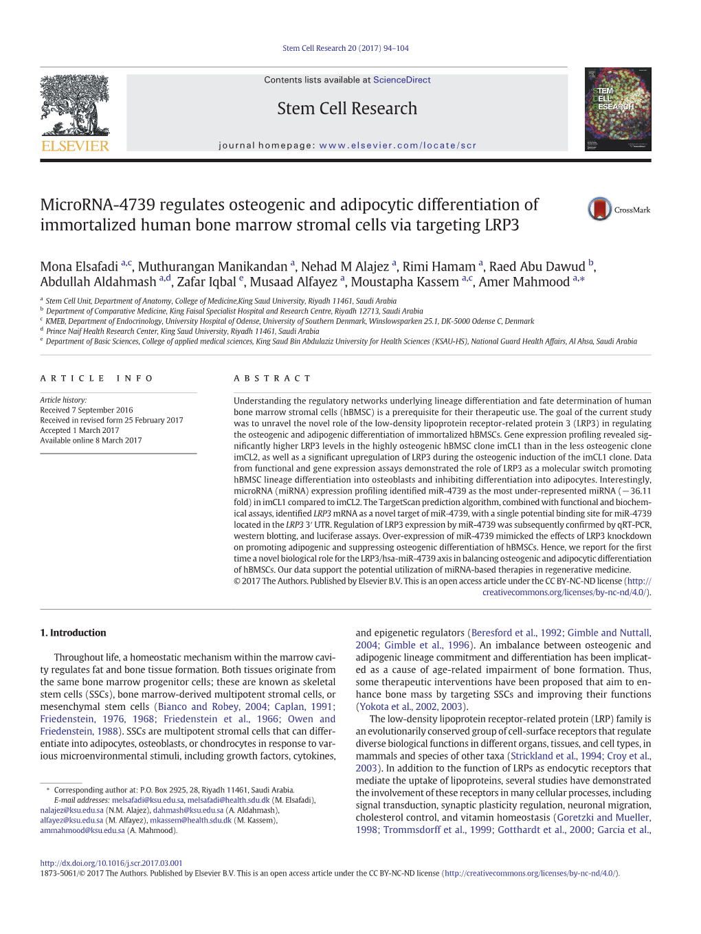 Microrna-4739 Regulates Osteogenic and Adipocytic Differentiation of Immortalized Human Bone Marrow Stromal Cells Via Targeting LRP3