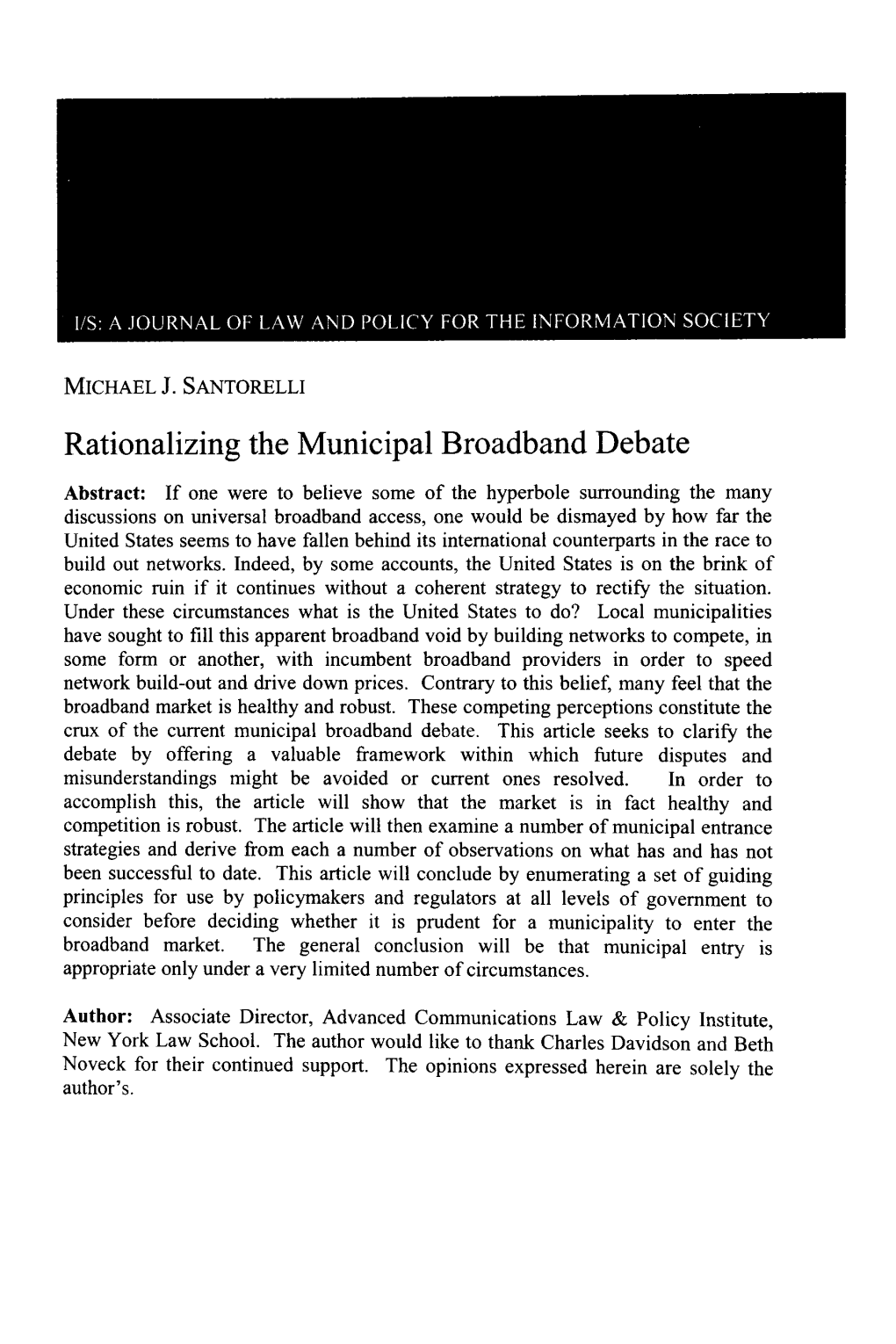 Rationalizing the Municipal Broadband Debate