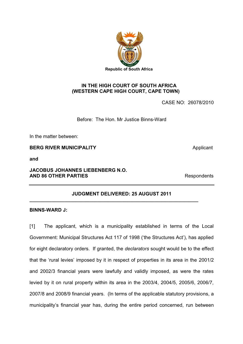 (Western Cape High Court, Cape Town) Case No