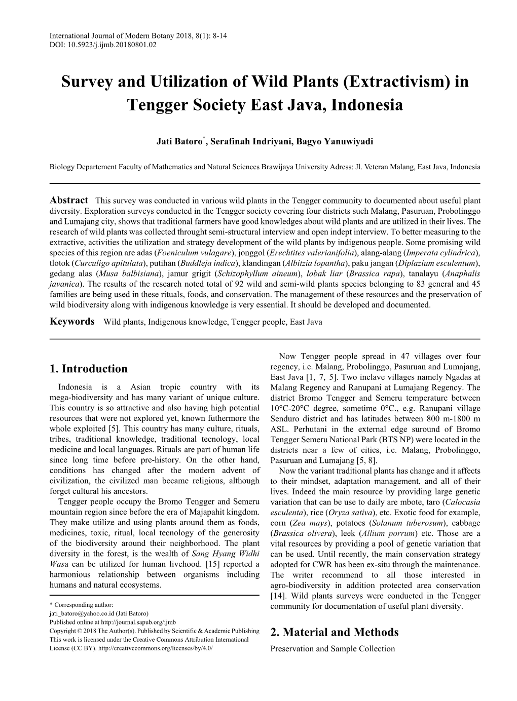 Wild Plants, Indigenous Knowledge, Tengger People, East Java