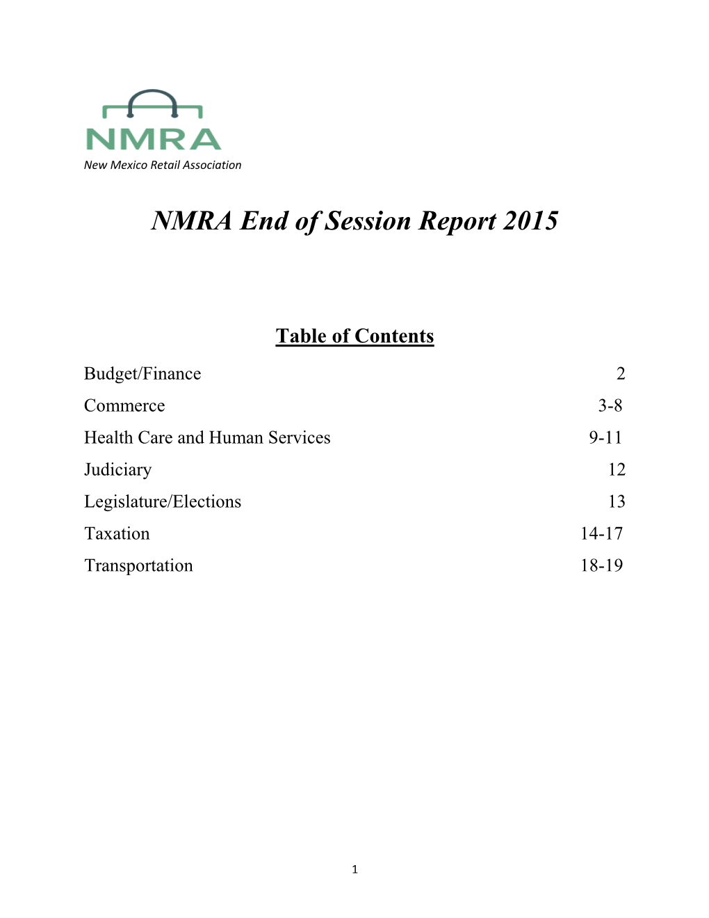 NMRA End of Session Report 2015