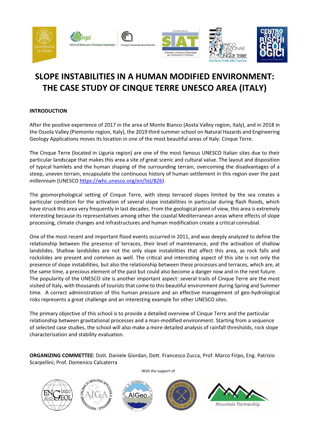 Slope Instabilities in a Human Modified Environment: the Case Study of Cinque Terre Unesco Area (Italy)