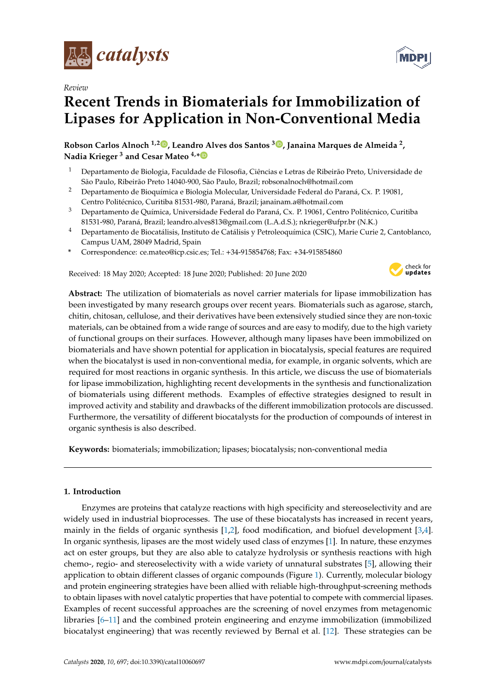 Recent Trends in Biomaterials for Immobilization of Lipases for Application in Non-Conventional Media