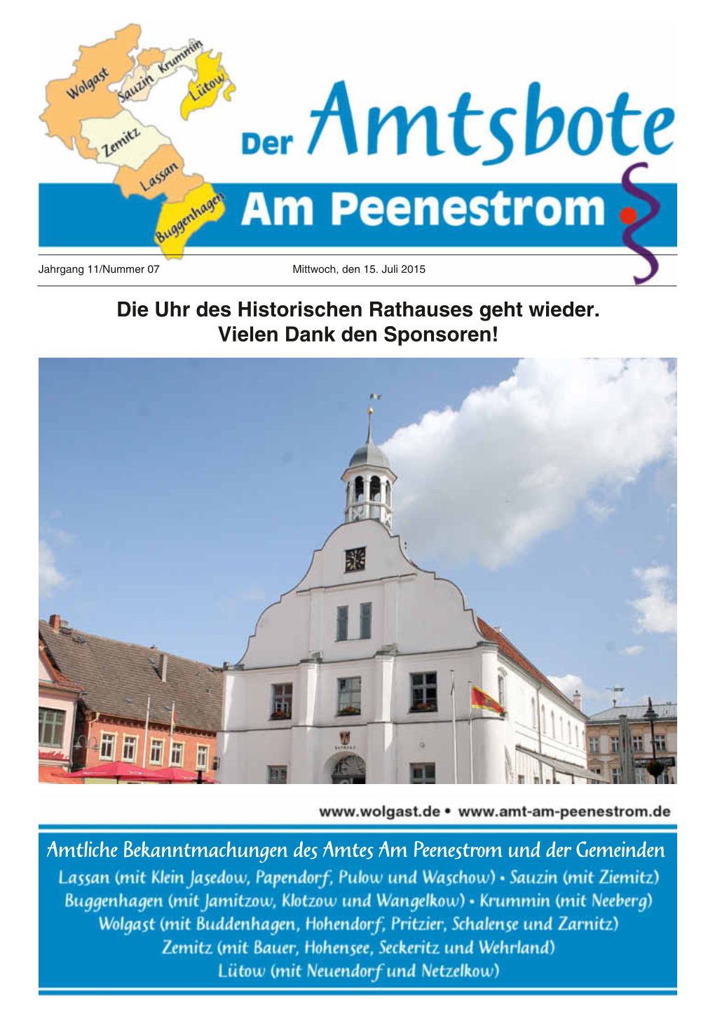 Amtliche Bekanntmachungen Des Amtes Am Peenestrom Und Der Gemeinden Wolgast – 2 – Nr