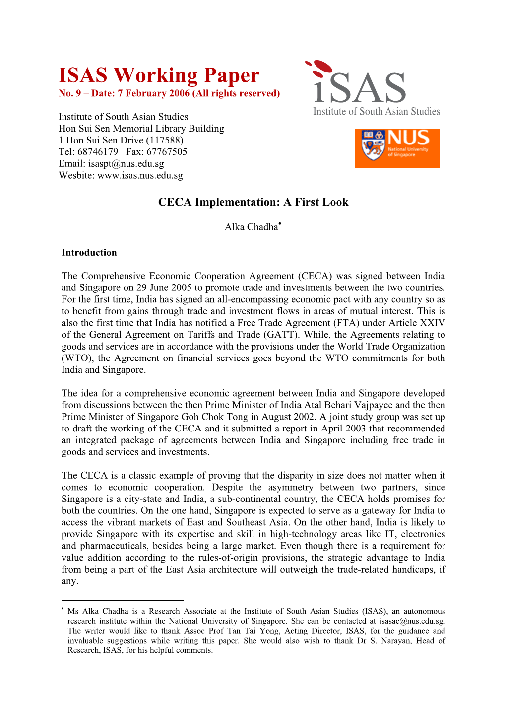 CECA Implementation: a First Look