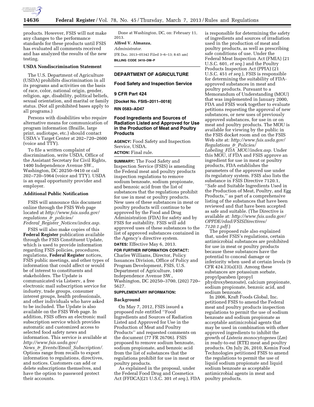 Federal Register/Vol. 78, No. 45/Thursday, March 7, 2013/Rules