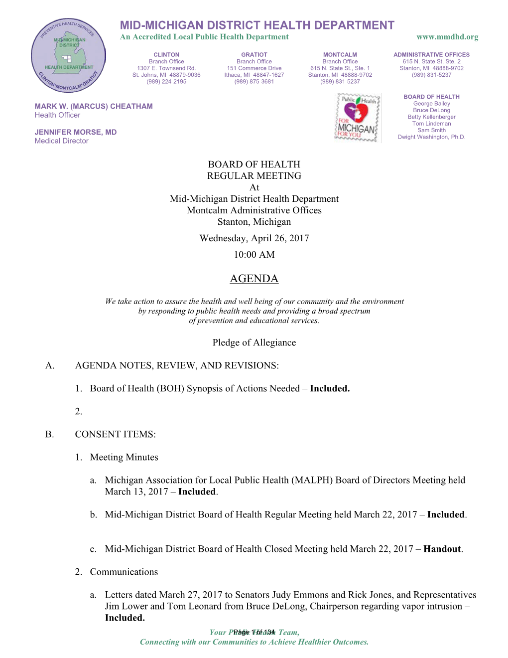 Mid-Michigan District Health Department Agenda