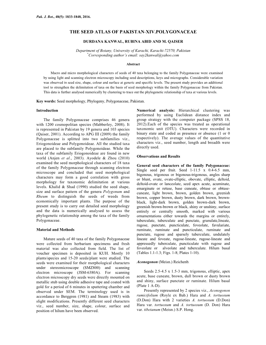 The Seed Atlas of Pakistan-Xiv.Polygonaceae