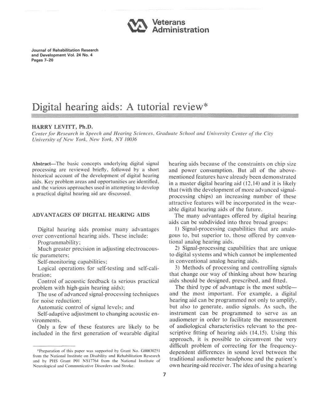 Digital Hearing Aids: a Tutorial Review*