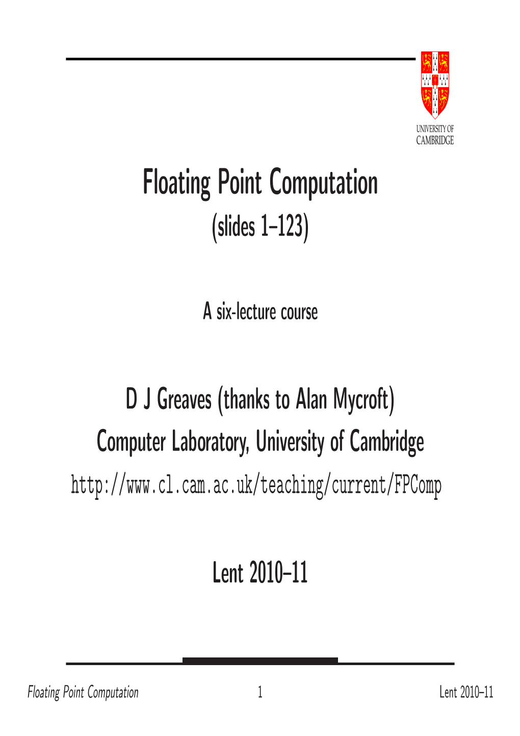 Floating Point Computation (Slides 1–123)