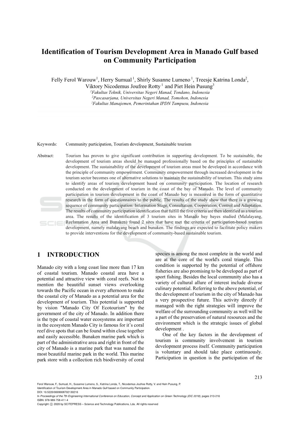 Identification of Tourism Development Area in Manado Gulf Based on Community Participation