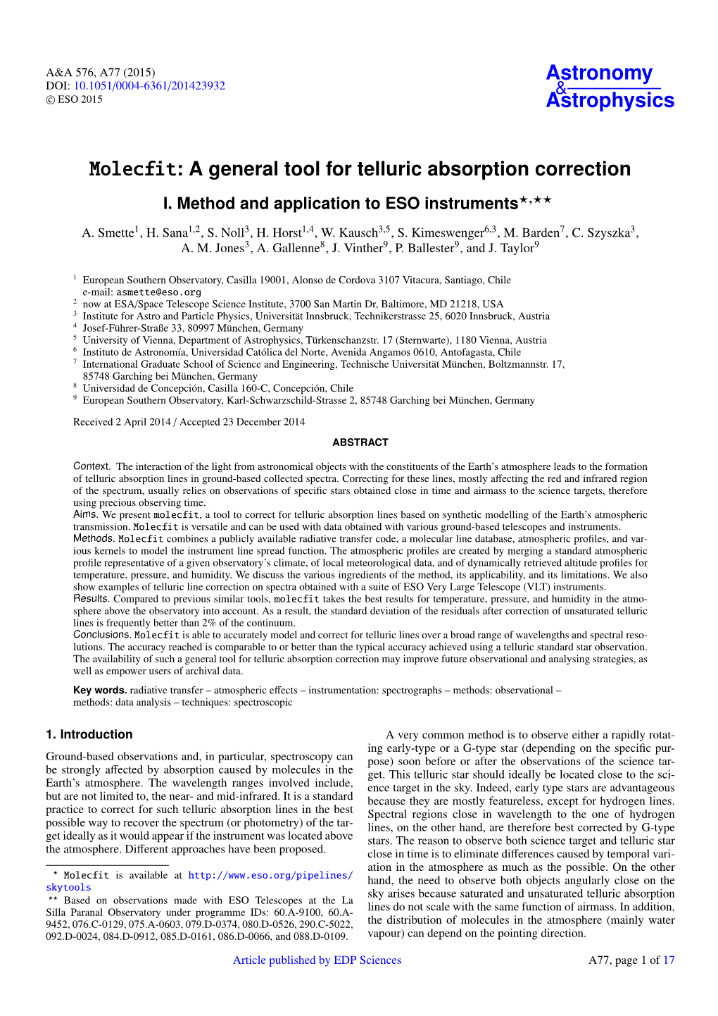 Molecfit: a General Tool for Telluric Absorption Correction I