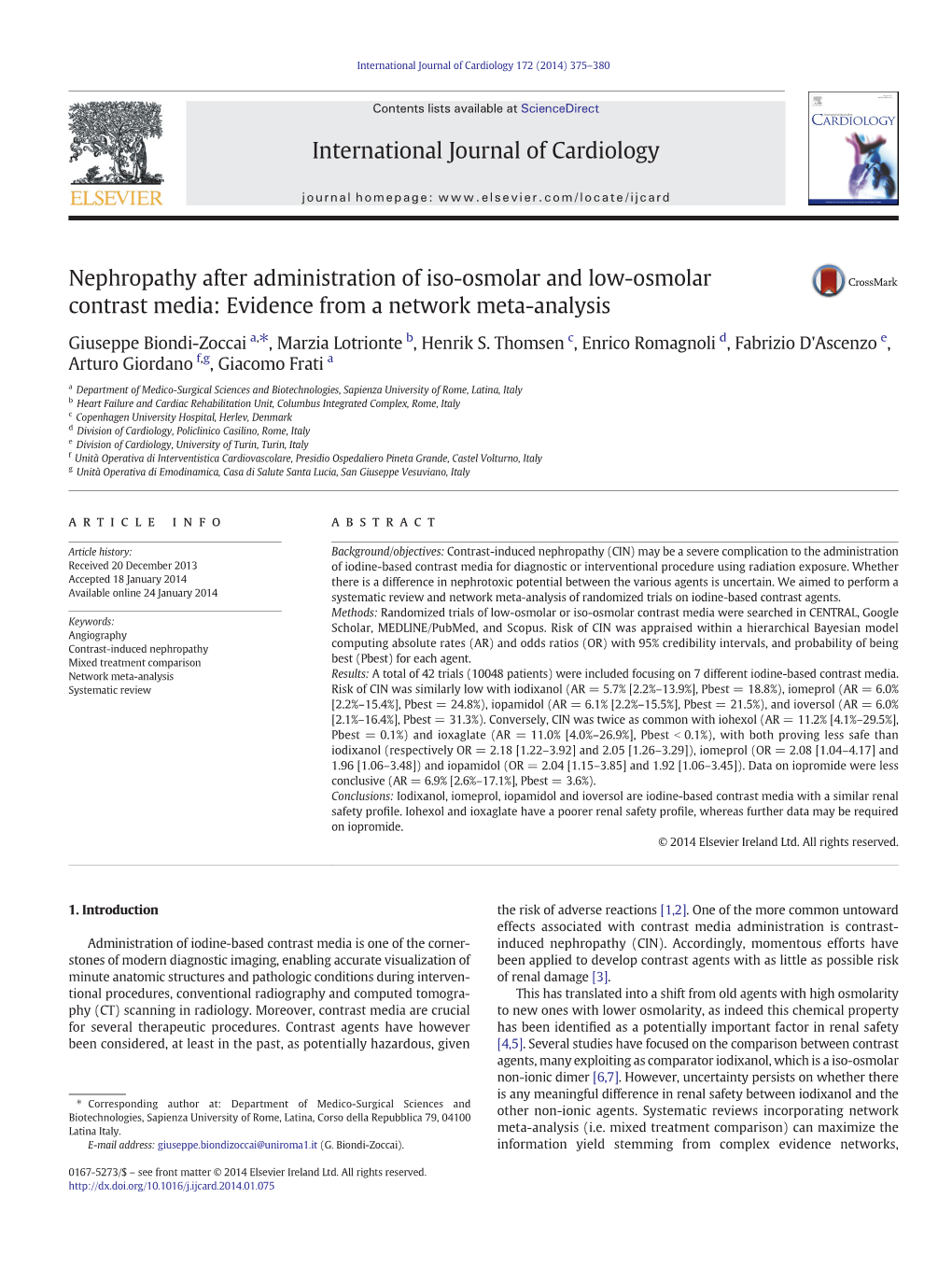 Nephropathy After Administration of Iso-Osmolar and Low-Osmolar Contrast Media: Evidence from a Network Meta-Analysis