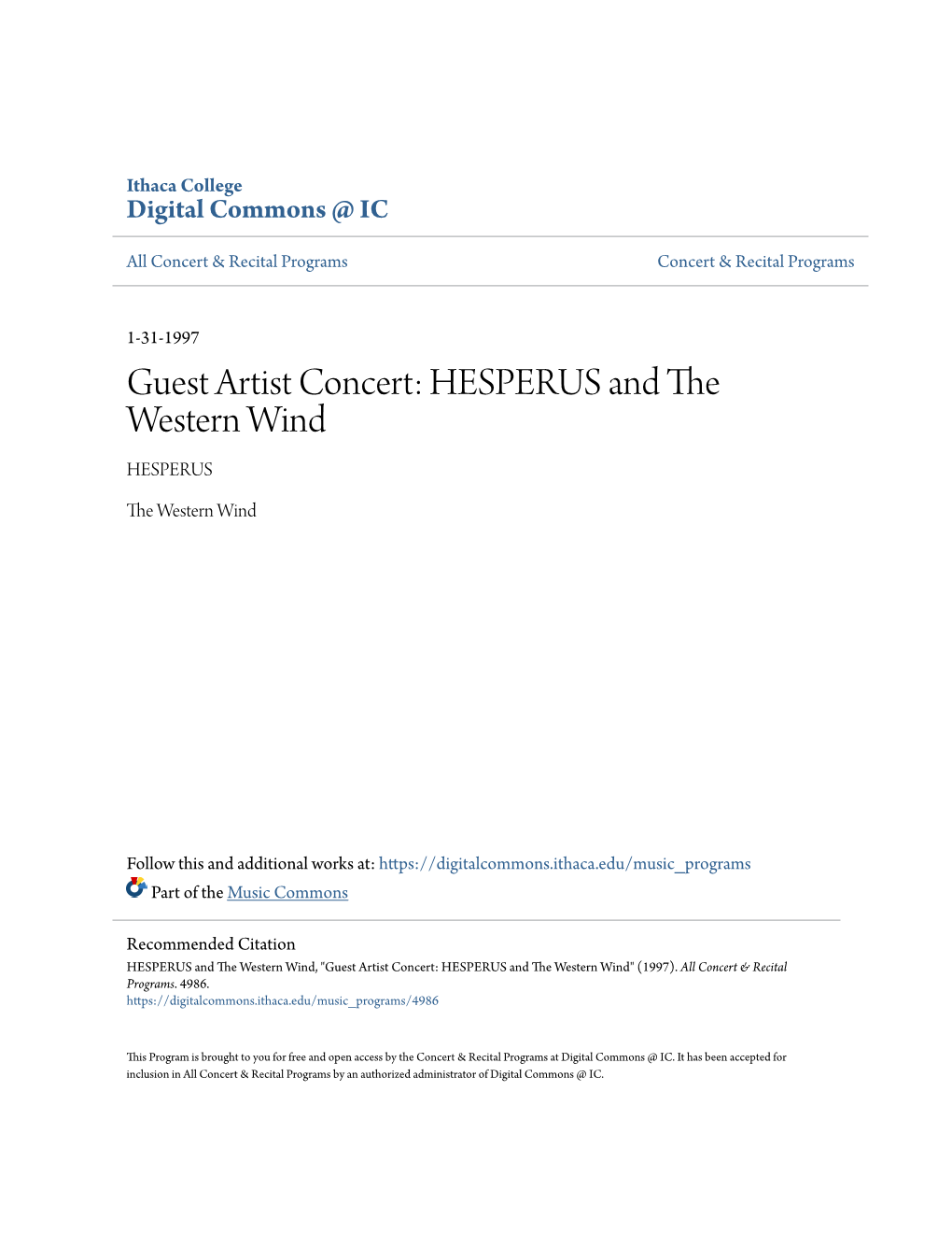 Guest Artist Concert: HESPERUS and the Western Wind HESPERUS