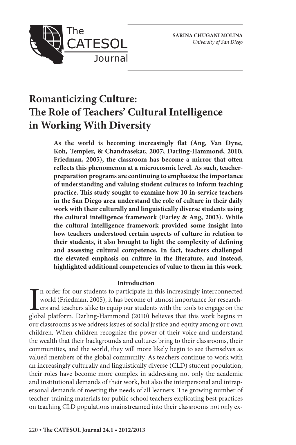 Romanticizing Culture: the Role of Teachers' Cultural Intelligence in Working with Diversity