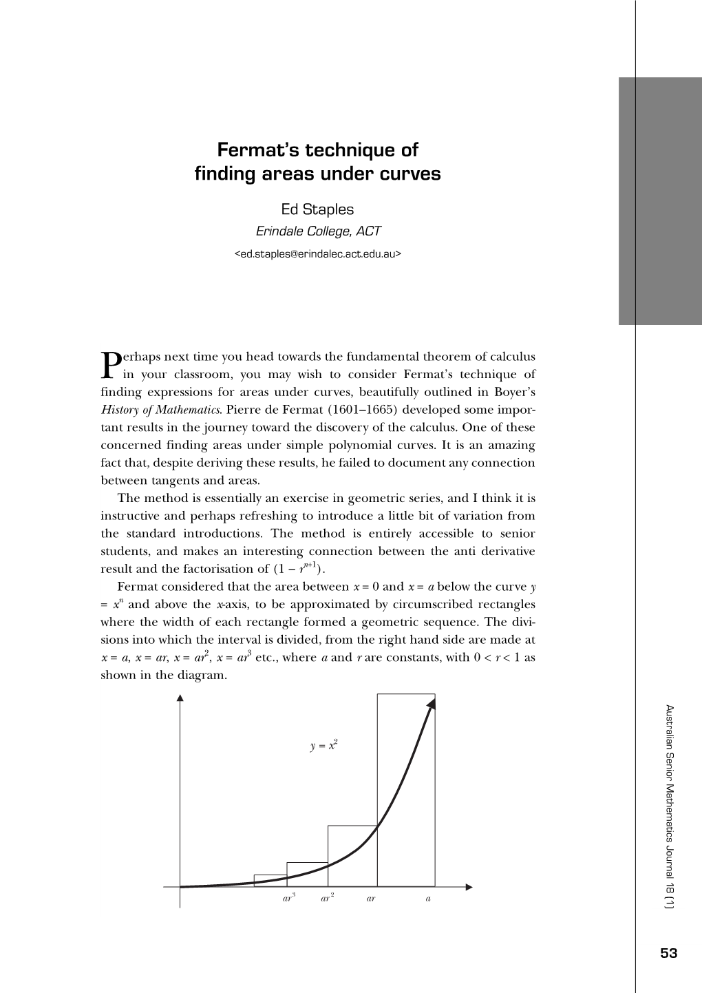 Fermat's Technique of Finding Areas Under Curves