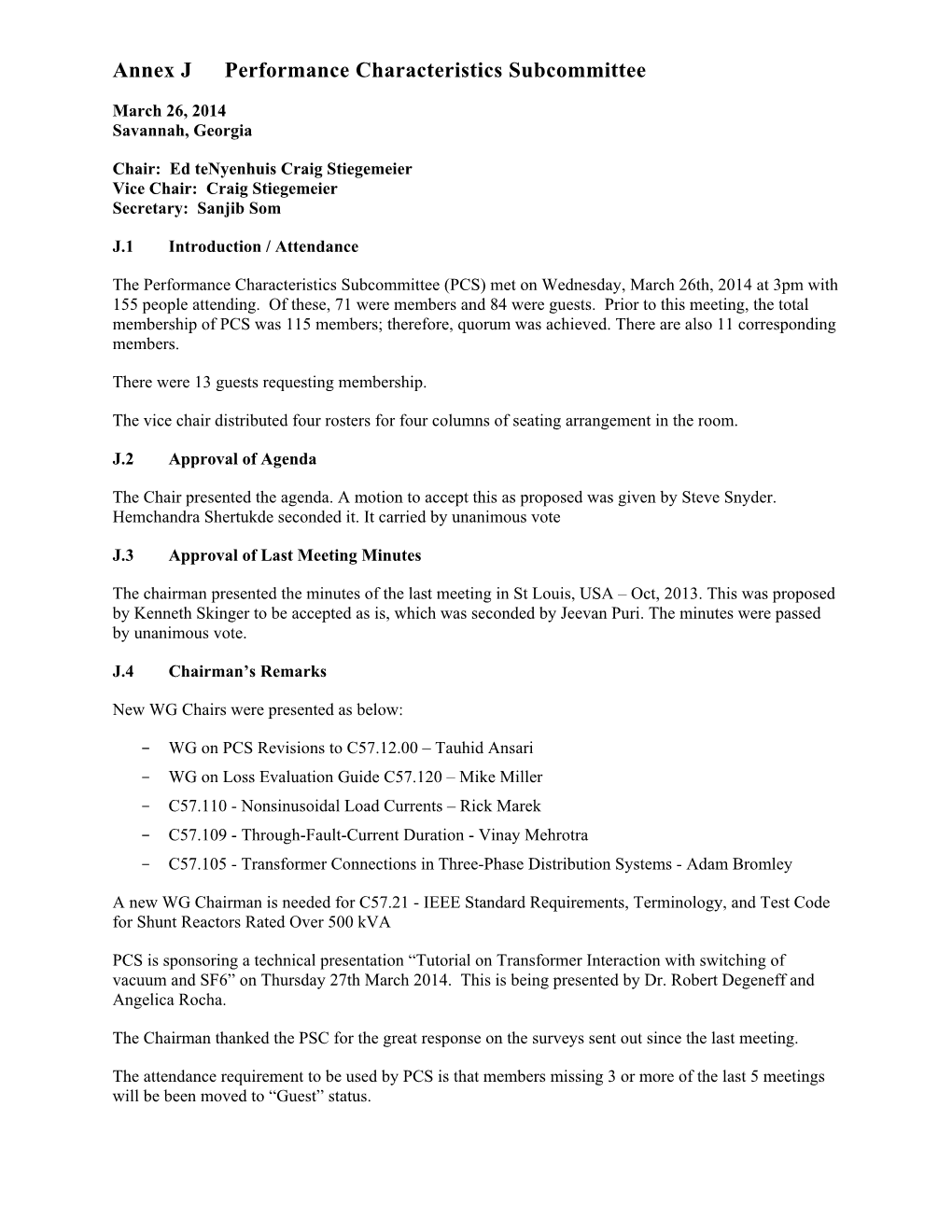 Annex J Performance Characteristics Subcommittee