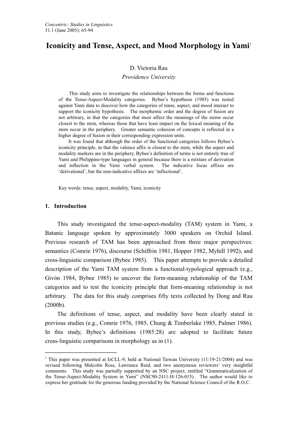 Iconicity and Tense, Aspect, and Mood Morphology in Yamitp PT