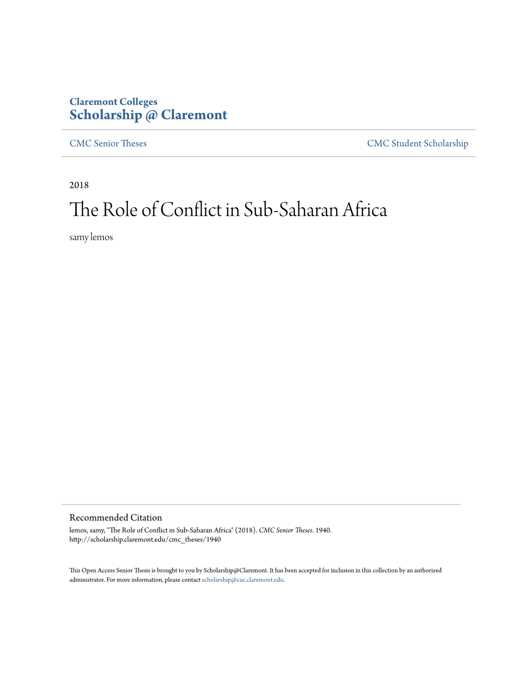 The Role of Conflict in Sub-Saharan Africa Samy Lemos